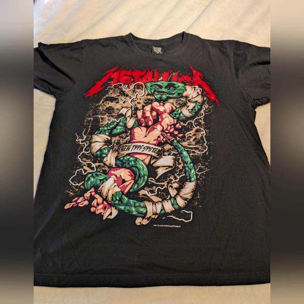 Metallica Men's Black Graphic Tee - Green Snake Design Xl